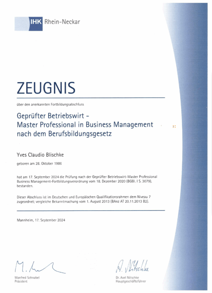 Zeugnis Betriebswirt IHK