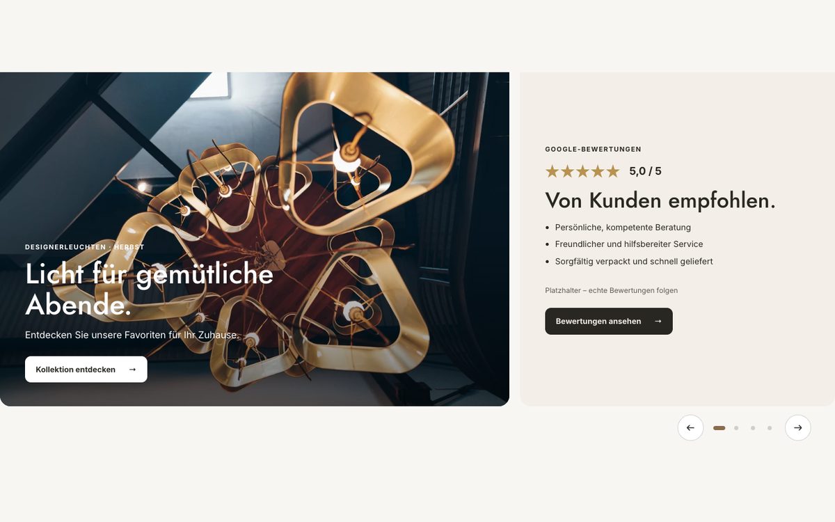 Startseite mit geteiltem Bild-Slider